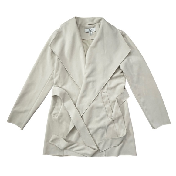 Magaschoni Faux Leather Beige Neutral Open Front Belted Jacket Sz Small - Picture 12 of 12